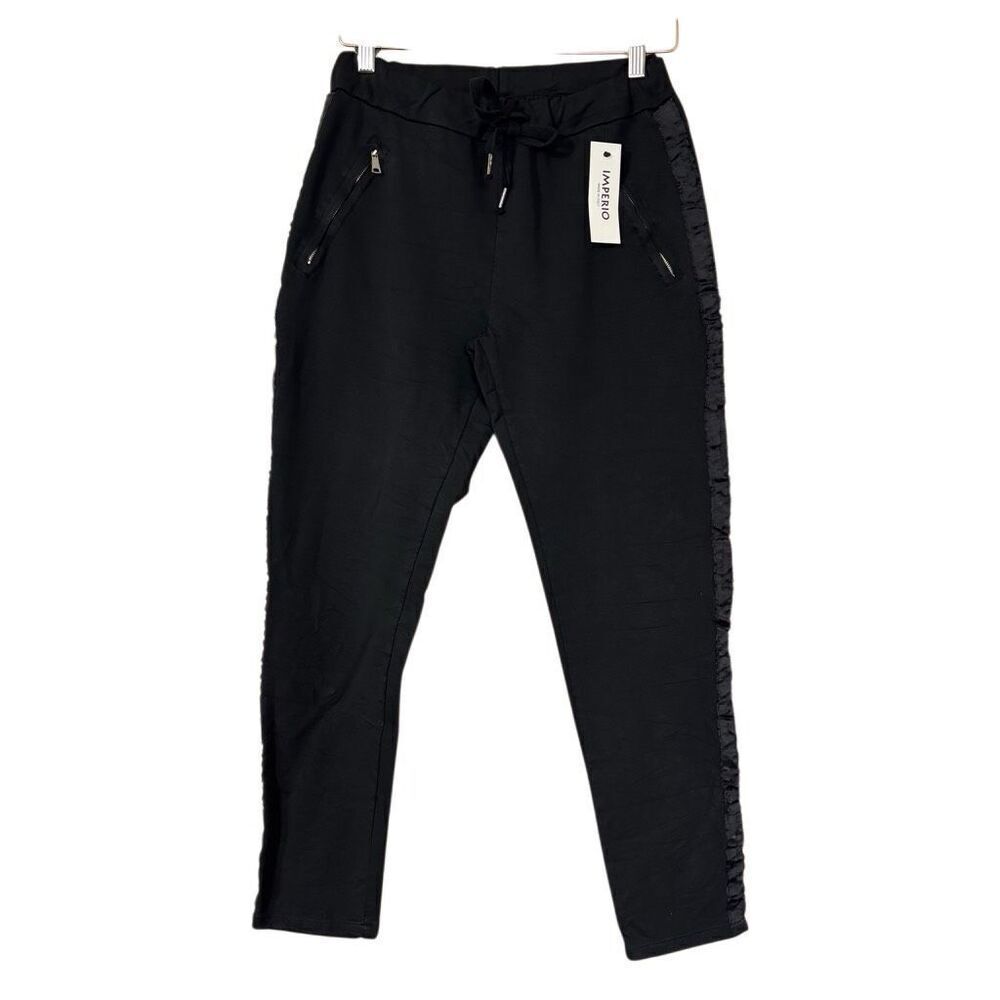 Imperio zipper ribbon athleisure pants black M new made in Italy
